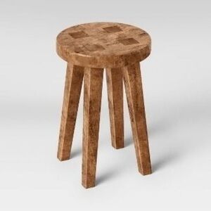 Threshold Woodland Short Carved Wood Accent Table - Artisan Block Top 16" Rustic